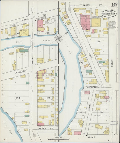Sanborn Fire Insurance Map from Green Bay, Brown County, Wisconsin (1894), Sheet #0010 - Historic Sanborn Fire Insurance Map Print, vintage old map wall art, antique decor, genealogy gift, Wisconsin Wisconsin map
