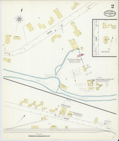 Sanborn Fire Insurance Map from Buckfield, Oxford County, Maine (1907), Sheet #0002 - Complete Map Set gallery image, historic Sanborn map, vintage wall art, Maine Maine