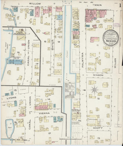 Sanborn Fire Insurance Map from Newark, Wayne County, New York (1885), Sheet #0001 - Historic Sanborn Fire Insurance Map Print, vintage old map wall art, antique decor, genealogy gift, New York New York map