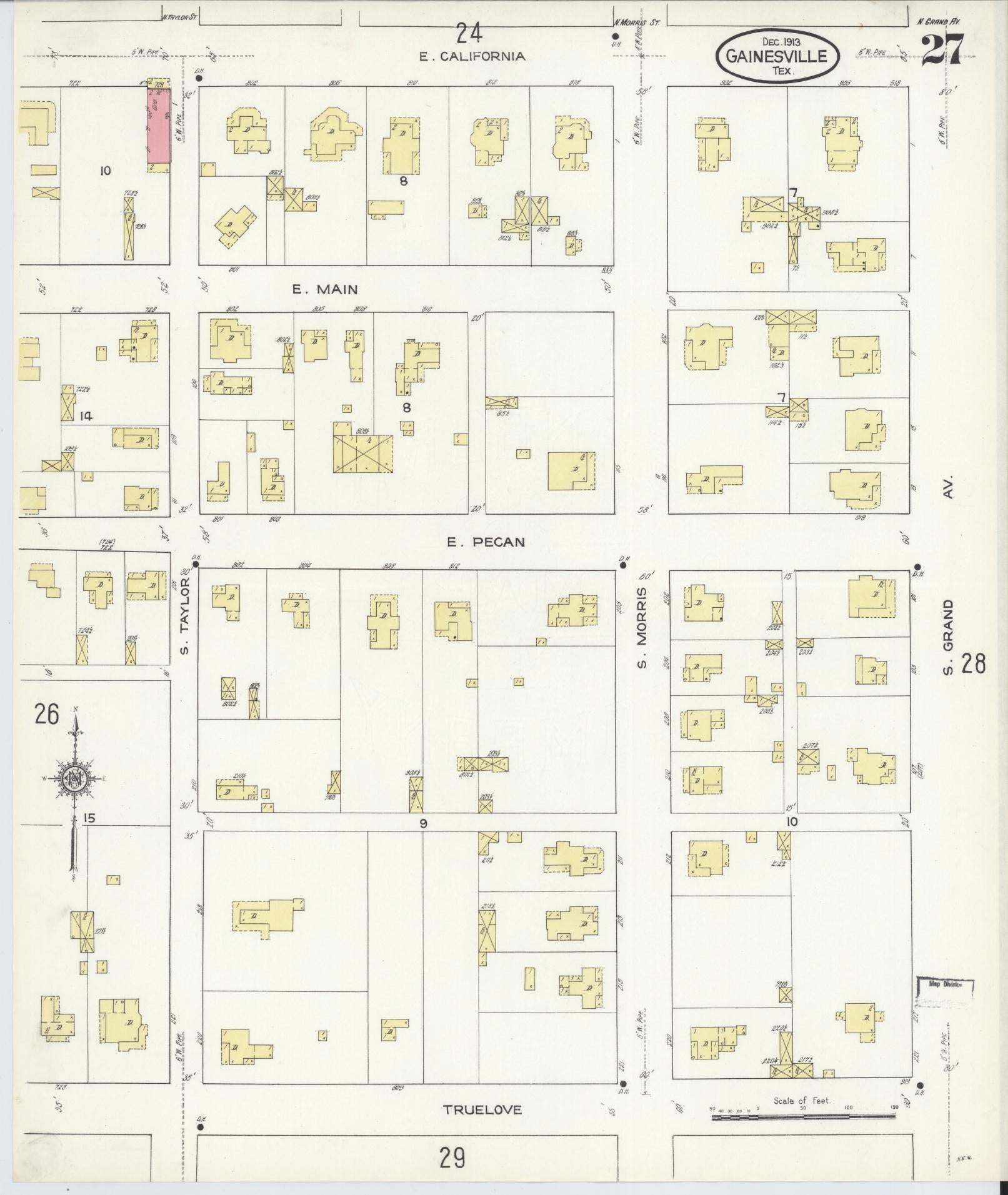 Sanborn Fire Insurance Map from Gainesville, Cooke County, Texas (1913), Sheet #0027 - Complete Map Set gallery image, historic Sanborn map, vintage wall art, Texas Texas