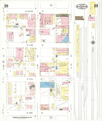 Sanborn Fire Insurance Map from Albuquerque, Bernalillo County, New Mexico (1924), Sheet #0019 - Complete Map Set gallery image, historic Sanborn map, vintage wall art, New Mexico New Mexico