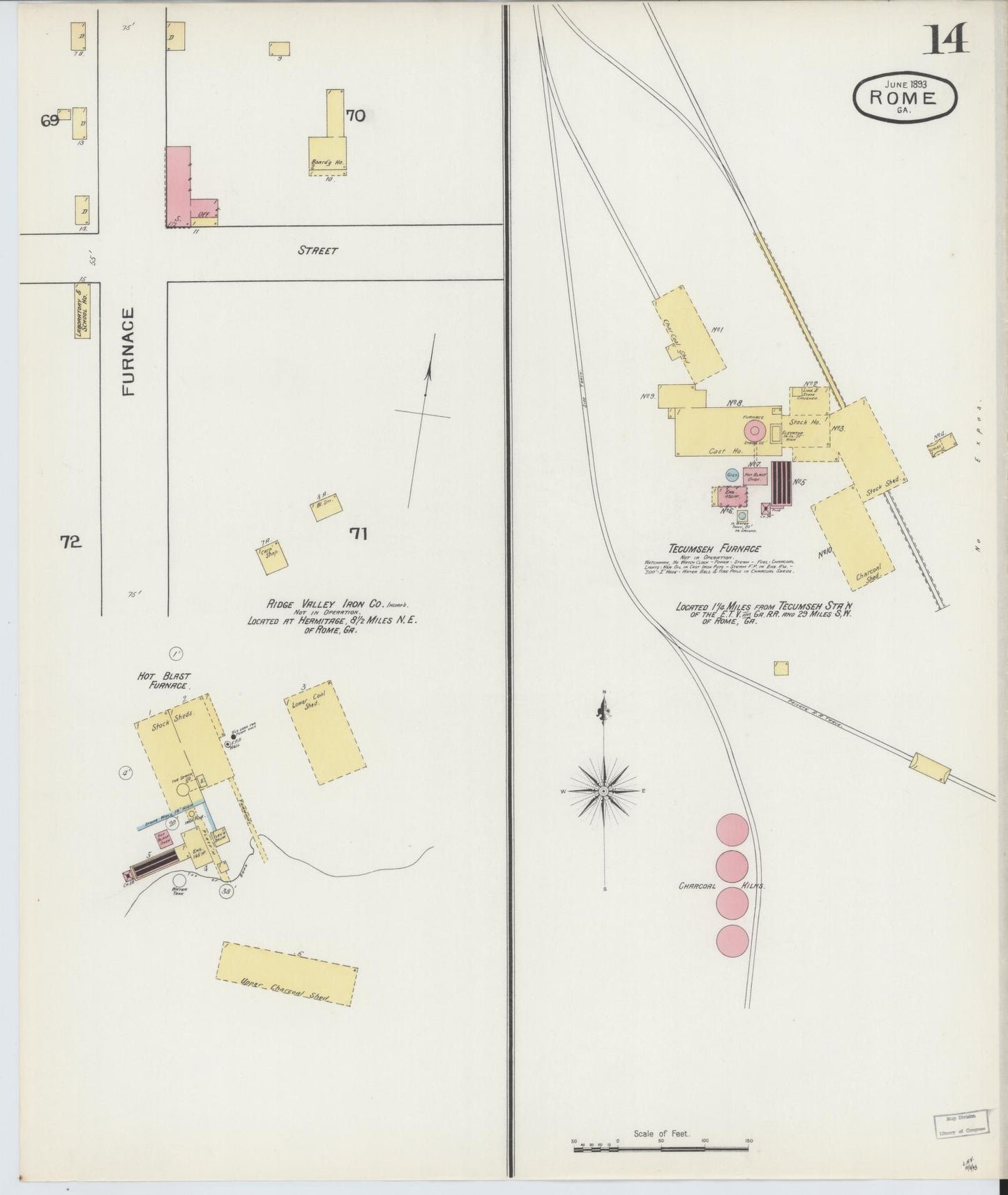 Sanborn Fire Insurance Map from Rome, Floyd County, Georgia (1893), Sheet #0014 - Historic Sanborn Fire Insurance Map Print, vintage old map wall art, antique decor, genealogy gift, Georgia Georgia map