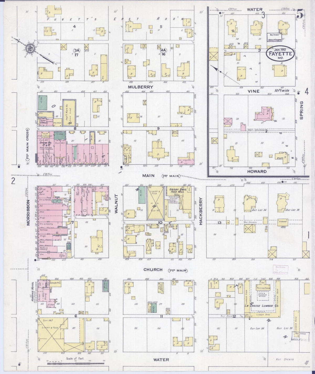 Sanborn Fire Insurance Map from Fayette, Howard County, Missouri (1910), Sheet #0005 - Complete Map Set gallery image, historic Sanborn map, vintage wall art, Missouri Missouri