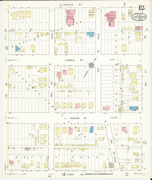 Sanborn Fire Insurance Map from Las Vegas, San Miguel County, New Mexico (1913), Sheet #0012 - Historic Sanborn Fire Insurance Map Print, vintage old map wall art, antique decor, genealogy gift, New Mexico New Mexico map