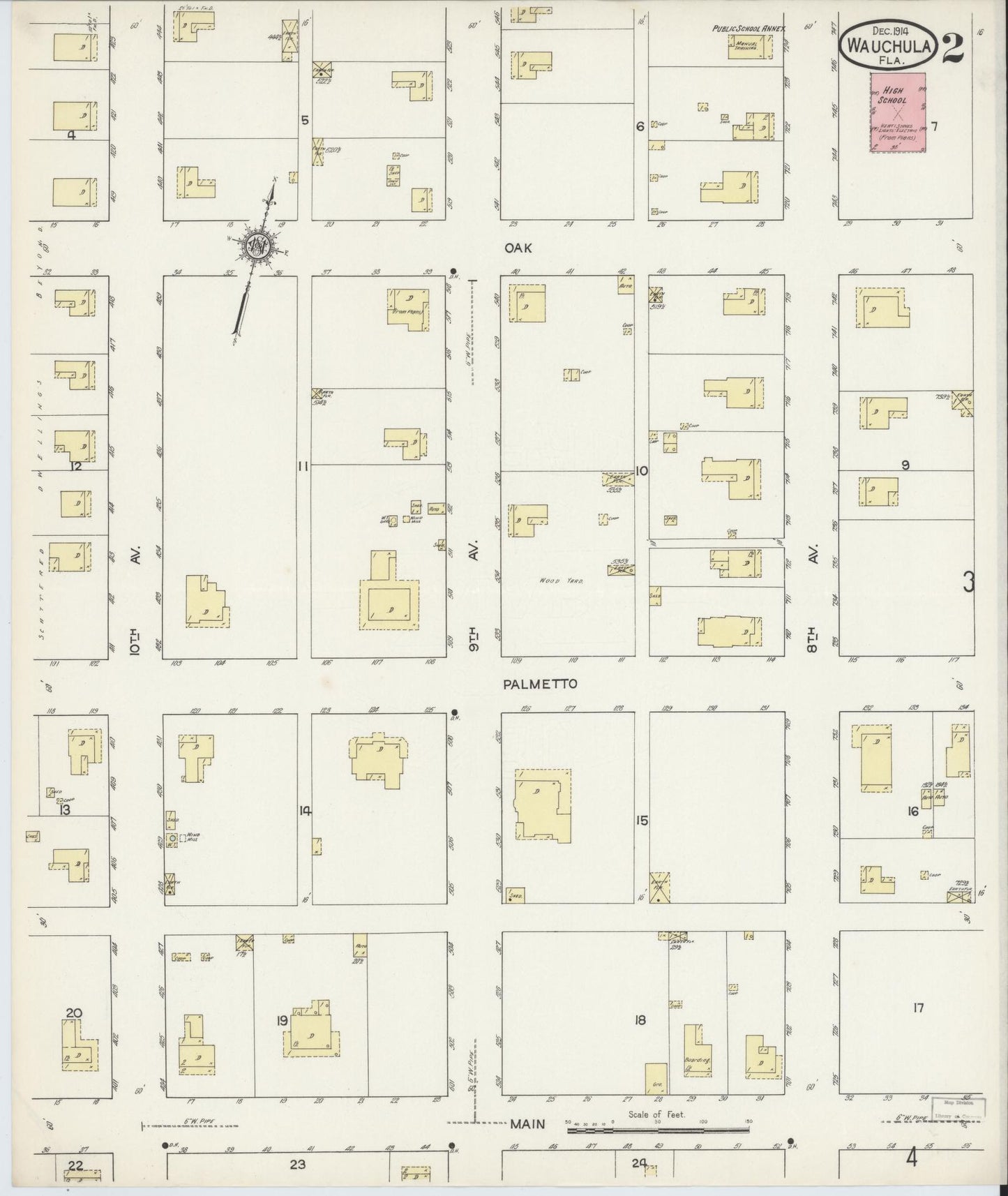Sanborn Fire Insurance Map from Wauchula, Hardee County, Florida (1914), Sheet #0002 - Complete Map Set gallery image, historic Sanborn map, vintage wall art, Florida Florida