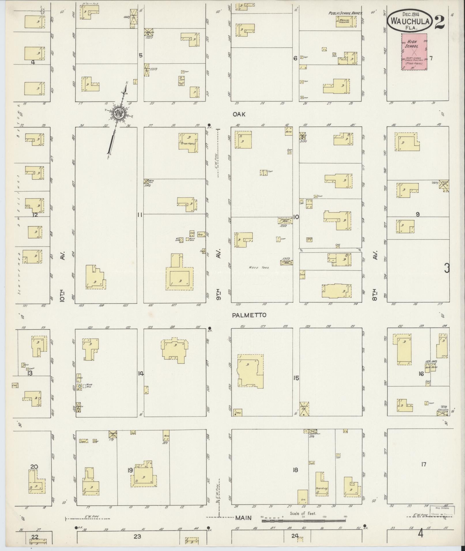 Sanborn Fire Insurance Map from Wauchula, Hardee County, Florida (1914), Sheet #0002 - Complete Map Set gallery image, historic Sanborn map, vintage wall art, Florida Florida