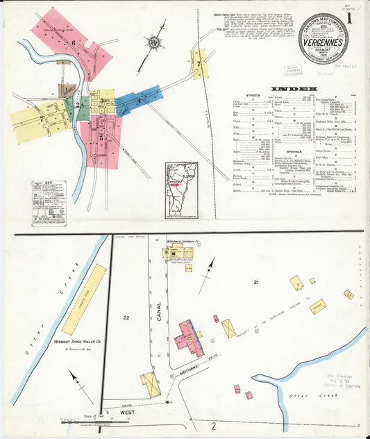 Sanborn Fire Insurance Map from Vergennes, Addison County, Vermont (1920), Sheet #0001 - Complete Map Set gallery image, historic Sanborn map, vintage wall art, Vermont Vermont
