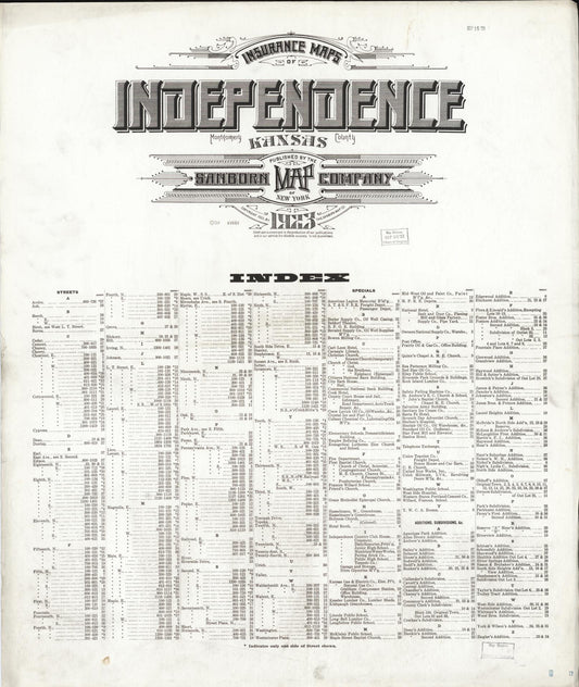 Sanborn Fire Insurance Map from Independence, Montgomery County, Kansas (1923), Sheet #0001 - Complete Map Set gallery image, historic Sanborn map, vintage wall art, Kansas Kansas