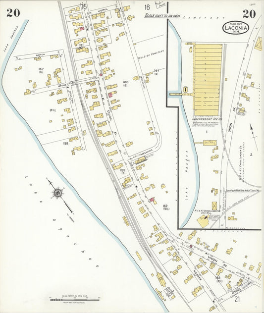 Sanborn Fire Insurance Map from Laconia, Belknap County, New Hampshire (1923), Sheet #0020 - Historic Sanborn Fire Insurance Map Print, vintage old map wall art, antique decor, genealogy gift, New Hampshire New Hampshire map