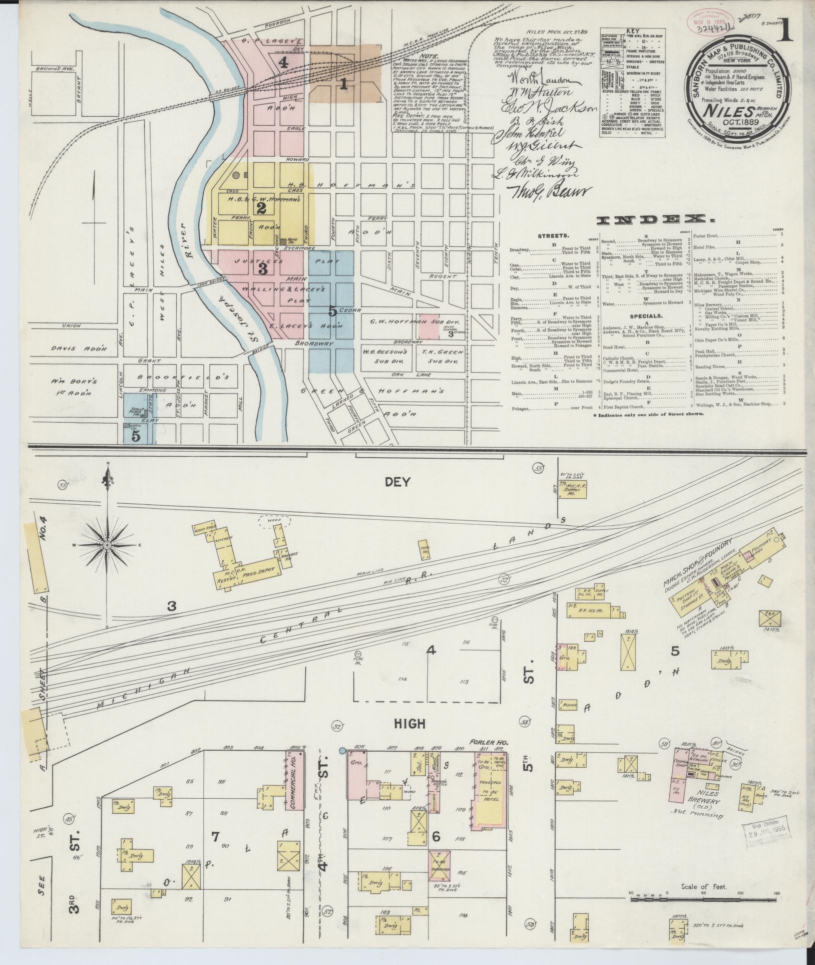 Sanborn Fire Insurance Map from Niles, Berrien County, Michigan (1889), Sheet #0001 - Complete Map Set gallery image, historic Sanborn map, vintage wall art, Michigan Michigan