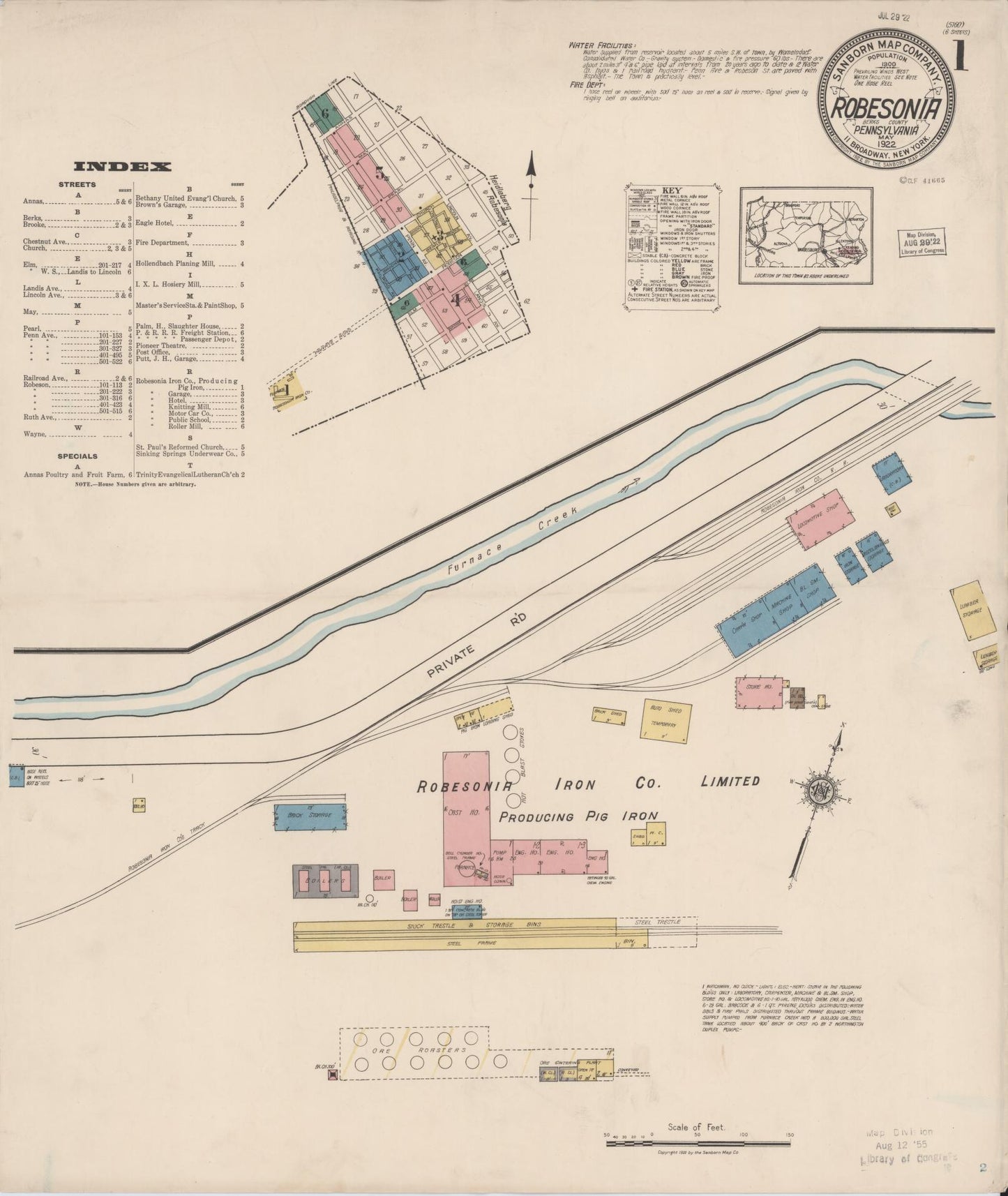 Sanborn Fire Insurance Map from Robesonia, Berks County, Pennsylvania (1922), Sheet #0001 - Complete Map Set gallery image, historic Sanborn map, vintage wall art, Pennsylvania Pennsylvania