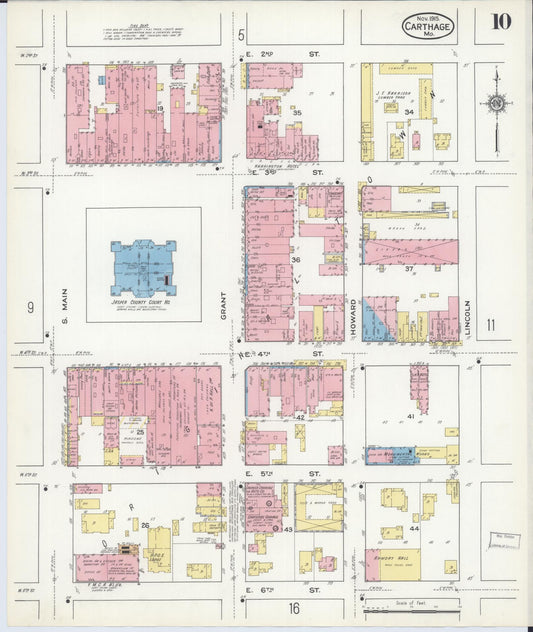 Sanborn Fire Insurance Map from Carthage, Jasper County, Missouri (1915), Sheet #0010 - Historic Sanborn Fire Insurance Map Print, vintage old map wall art, antique decor, genealogy gift, Missouri Missouri map