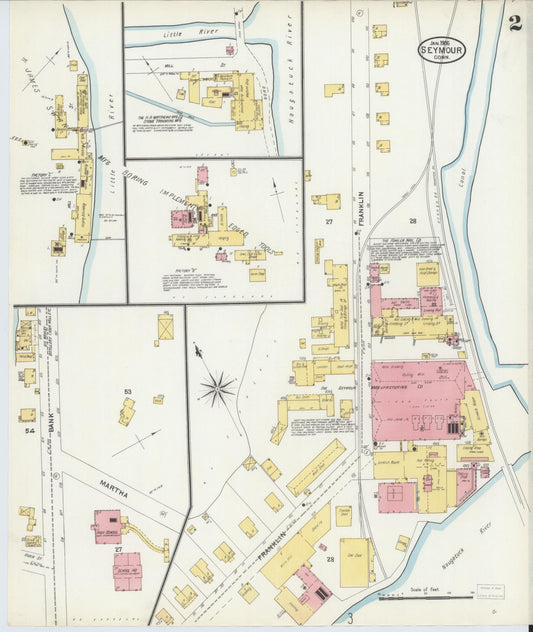 Sanborn Fire Insurance Map from Seymour, New Haven County, Connecticut (1906), Sheet #0002 - Historic Sanborn Fire Insurance Map Print, vintage old map wall art, antique decor, genealogy gift, Connecticut Connecticut map