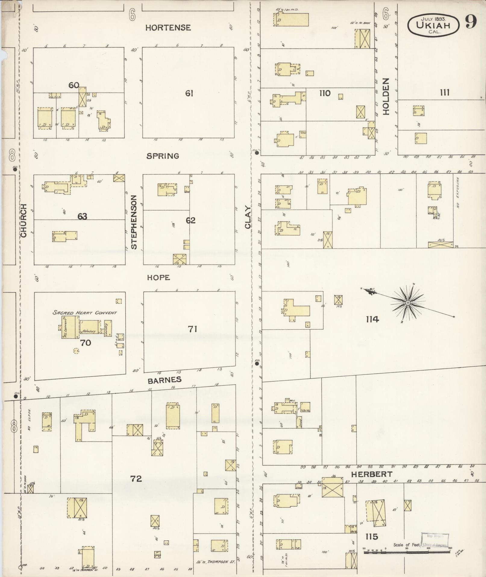 Sanborn Fire Insurance Map from Ukiah, Mendocino County, California (1893), Sheet #0009 - Complete Map Set gallery image, historic Sanborn map, vintage wall art, California California
