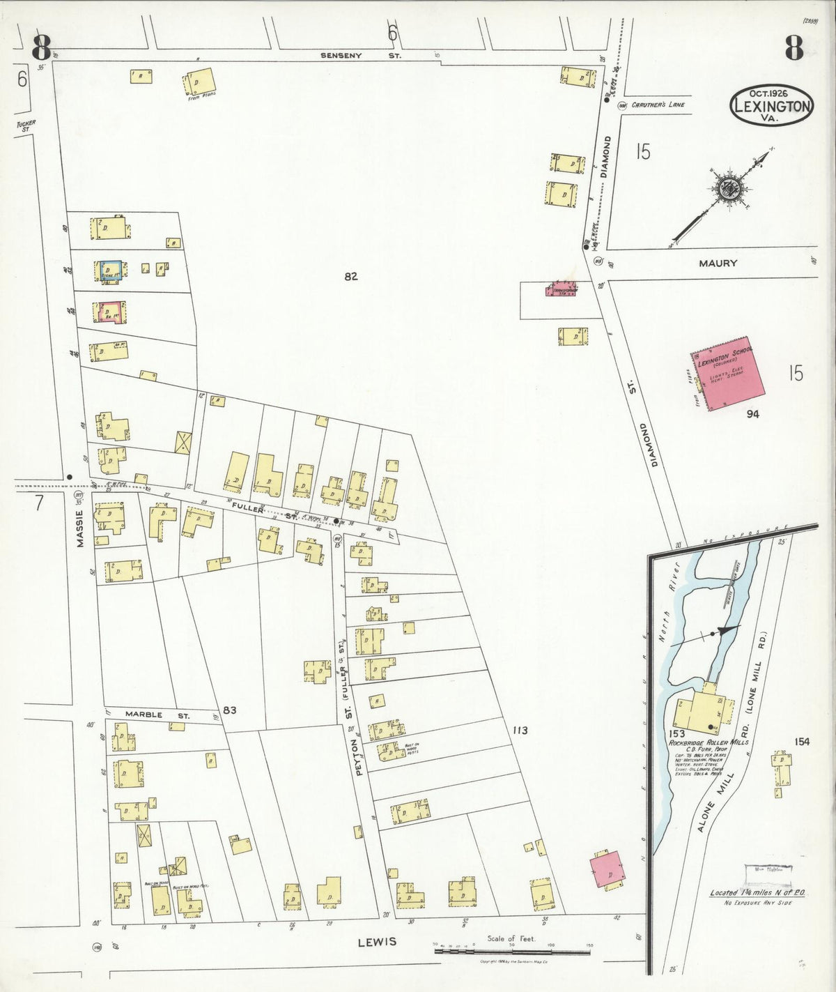 Sanborn Fire Insurance Map from Lexington, Independent Cities, Virginia (1926), Sheet #0008 - Complete Map Set gallery image, historic Sanborn map, vintage wall art, Virginia Virginia