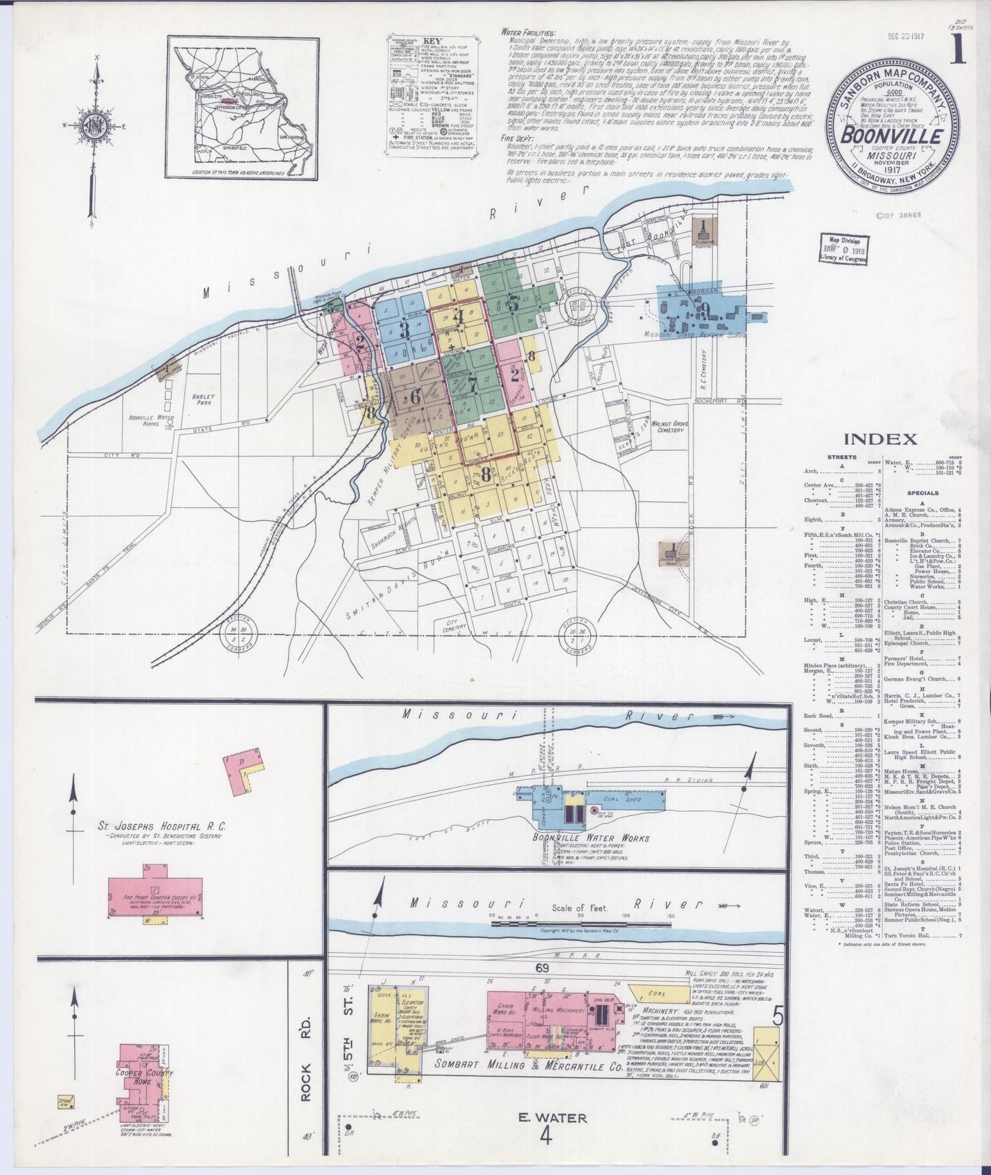 Sanborn Fire Insurance Map from Boonville, Cooper County, Missouri (1917), Sheet #0001 - Complete Map Set gallery image, historic Sanborn map, vintage wall art, Missouri Missouri