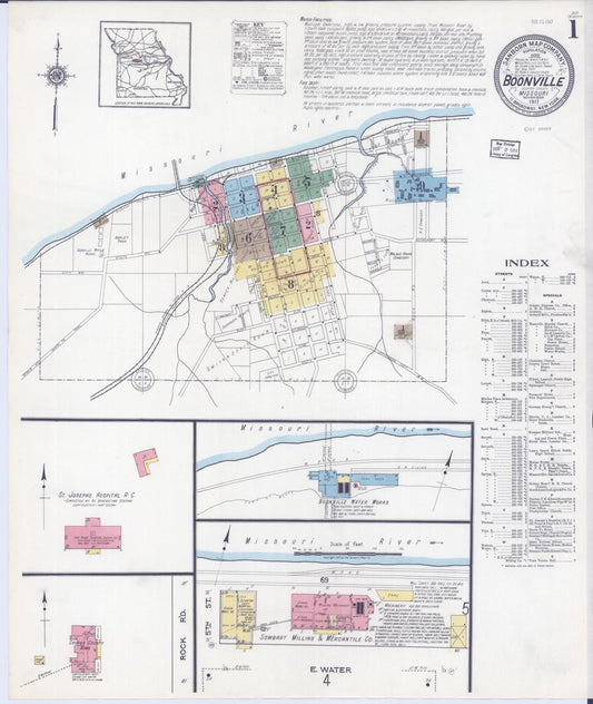 Sanborn Fire Insurance Map from Boonville, Cooper County, Missouri (1917), Sheet #0001 - Complete Map Set gallery image, historic Sanborn map, vintage wall art, Missouri Missouri