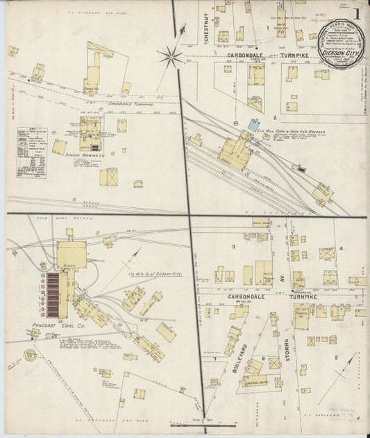 Sanborn Fire Insurance Map from Dickson City, Lackawanna County, Pennsylvania (1897), Sheet #0001 - Historic Sanborn Fire Insurance Map Print, vintage old map wall art, antique decor, genealogy gift, Pennsylvania Pennsylvania map