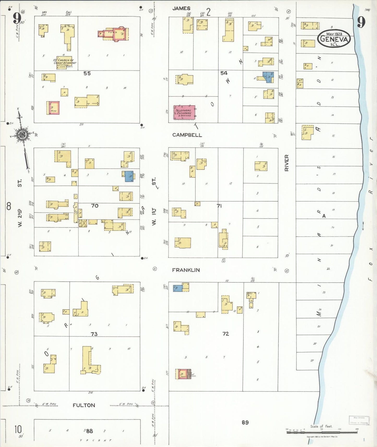 Sanborn Fire Insurance Map from Geneva, Kane County, Illinois (1923), Sheet #0009 - Complete Map Set gallery image, historic Sanborn map, vintage wall art, Illinois Illinois