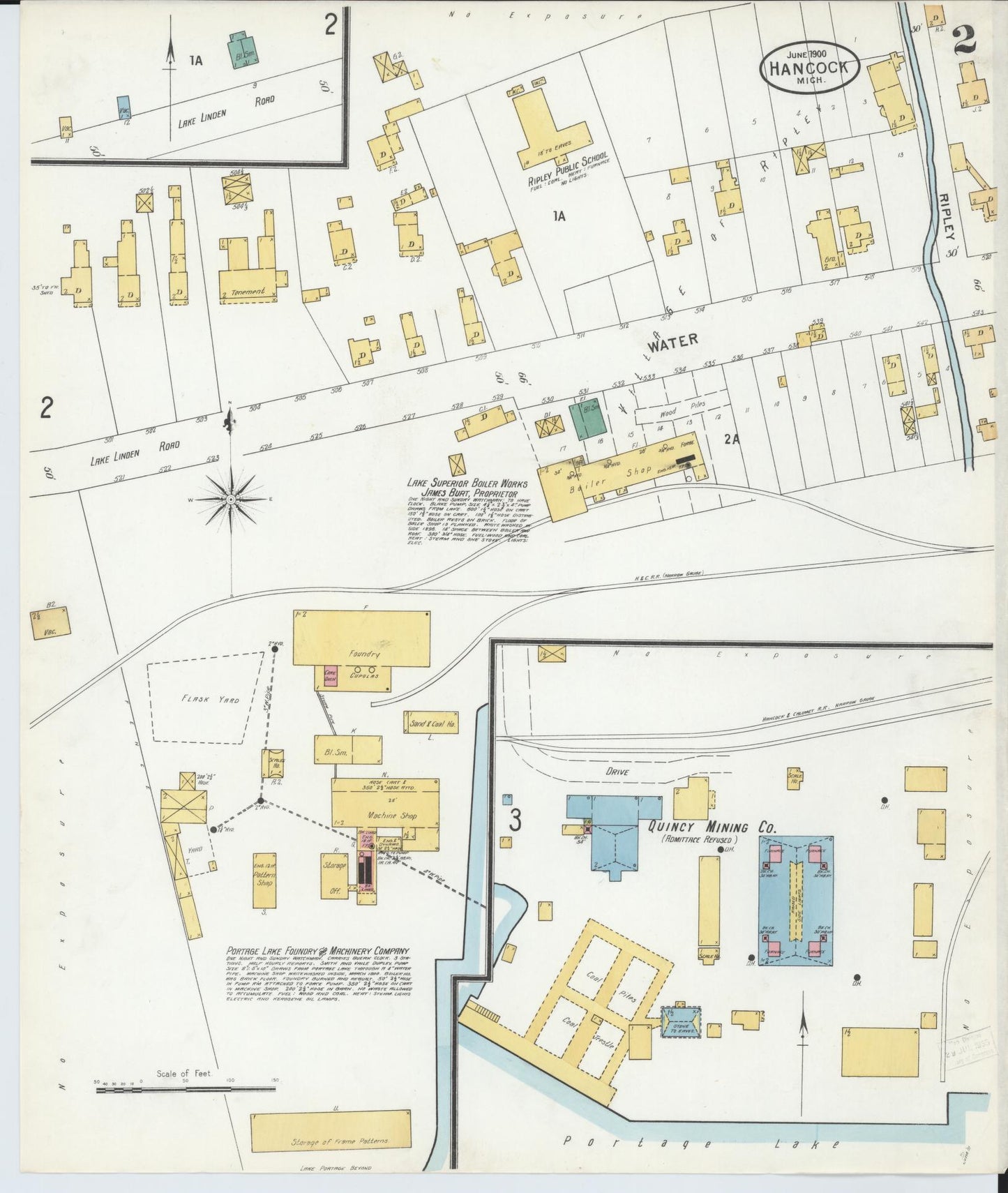 Sanborn Fire Insurance Map from Houghton, Houghton County, Michigan (1900), Sheet #0002 - Complete Map Set gallery image, historic Sanborn map, vintage wall art, Michigan Michigan