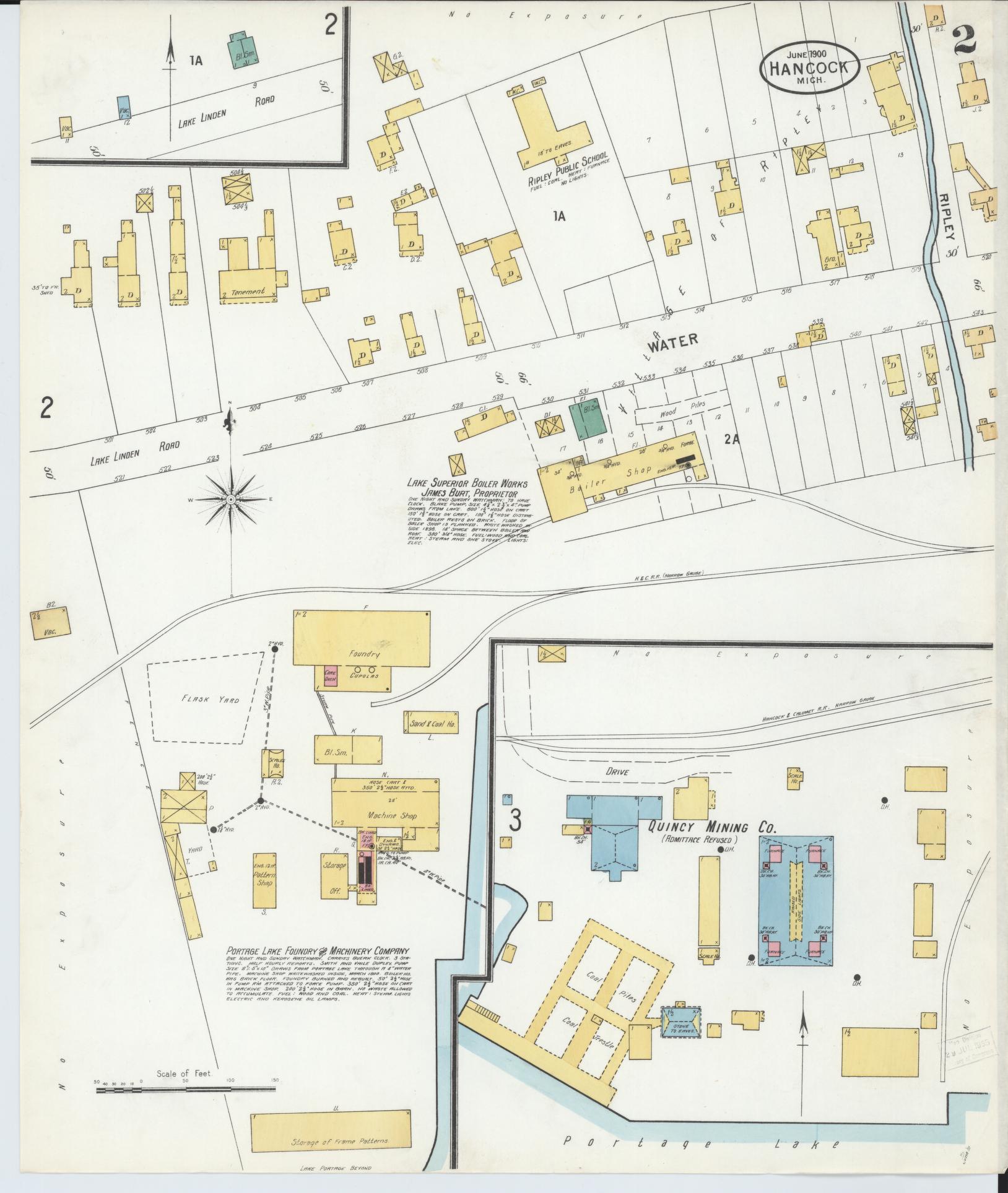 Sanborn Fire Insurance Map from Houghton, Houghton County, Michigan (1900), Sheet #0002 - Complete Map Set gallery image, historic Sanborn map, vintage wall art, Michigan Michigan