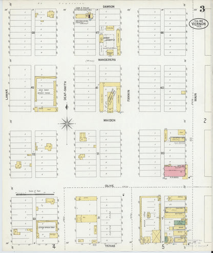 Sanborn Fire Insurance Map from Vernon, Wilbarger County, Texas (1902), Sheet #0003 - Historic Sanborn Fire Insurance Map Print, vintage old map wall art, antique decor, genealogy gift, Texas Texas map