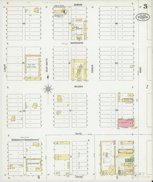 Sanborn Fire Insurance Map from Vernon, Wilbarger County, Texas (1902), Sheet #0003 - Historic Sanborn Fire Insurance Map Print, vintage old map wall art, antique decor, genealogy gift, Texas Texas map