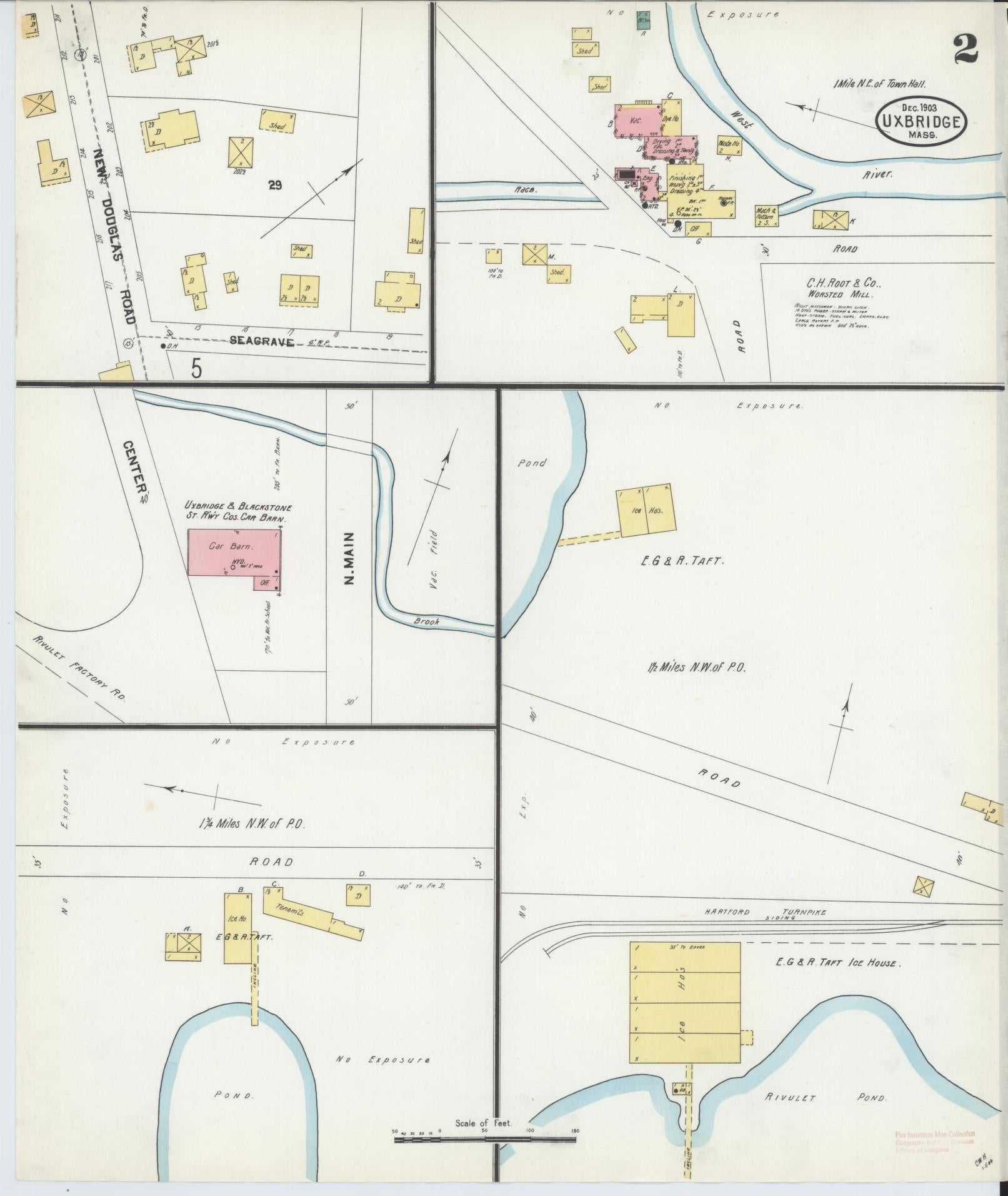 Sanborn Fire Insurance Map from Uxbridge, Worcester County, Massachusetts (1903), Sheet #0002 - Historic Sanborn Fire Insurance Map Print, vintage old map wall art, antique decor, genealogy gift, Massachusetts Massachusetts map