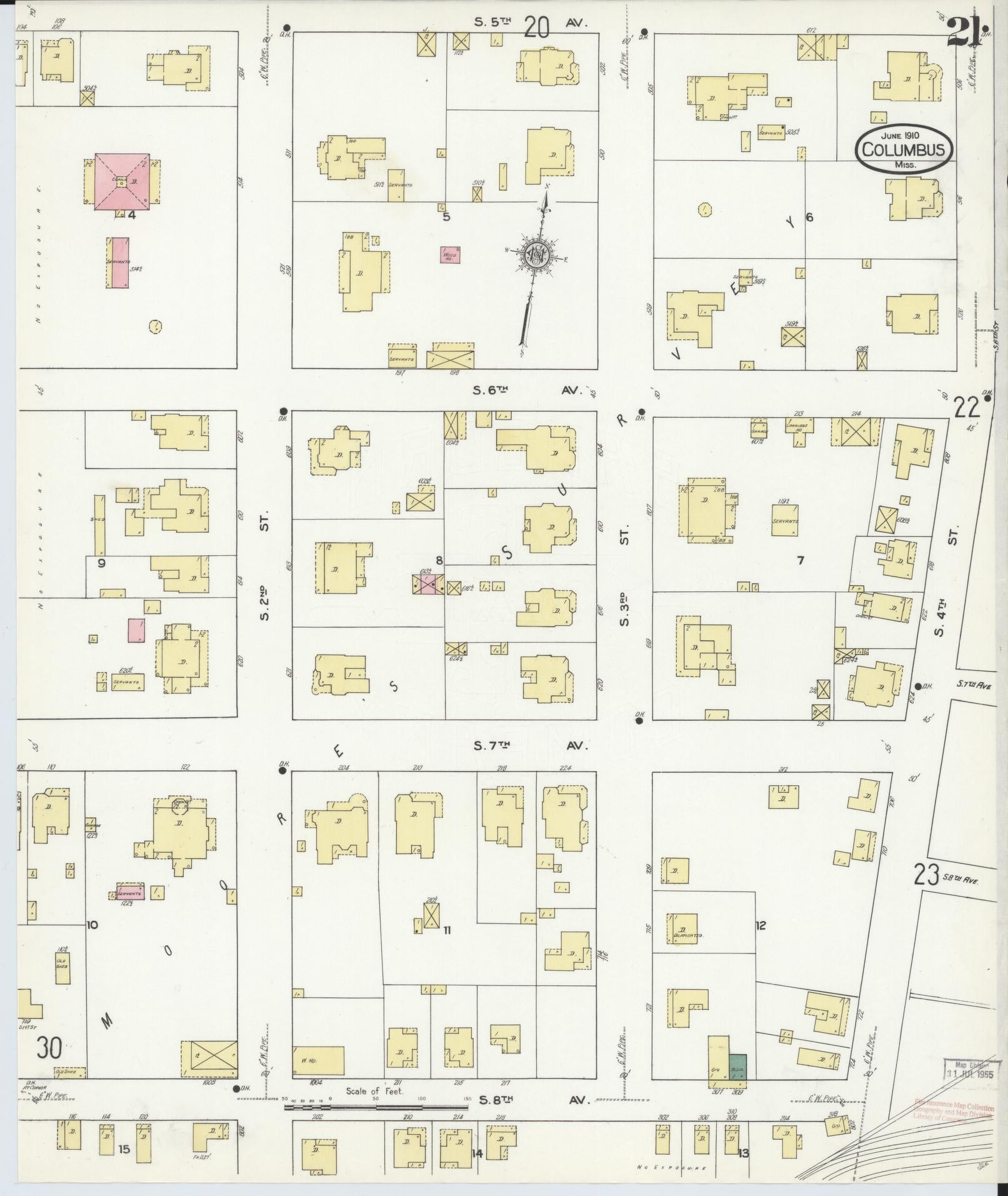 Sanborn Fire Insurance Map from Columbus, Lowndes County, Mississippi (1910), Sheet #0021 - Complete Map Set gallery image, historic Sanborn map, vintage wall art, Mississippi Mississippi