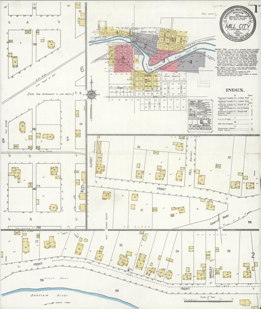 Sanborn Fire Insurance Map from Mill City, Linn And Marion Counties, Oregon (1921), Sheet #0001 - Complete Map Set gallery image, historic Sanborn map, vintage wall art, Oregon Oregon
