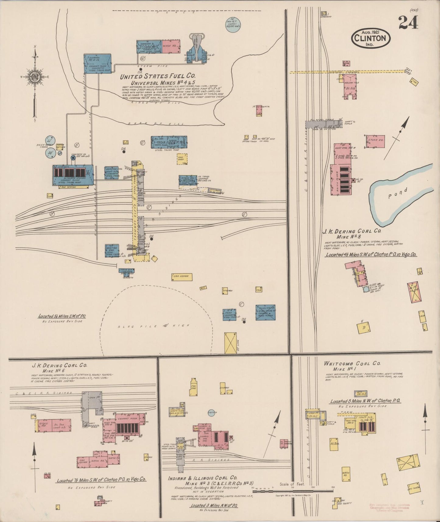 Sanborn Fire Insurance Map from Clinton, Vermillion County, Indiana (1921), Sheet #0024 - Historic Sanborn Fire Insurance Map Print, vintage old map wall art, antique decor, genealogy gift, Indiana Indiana map