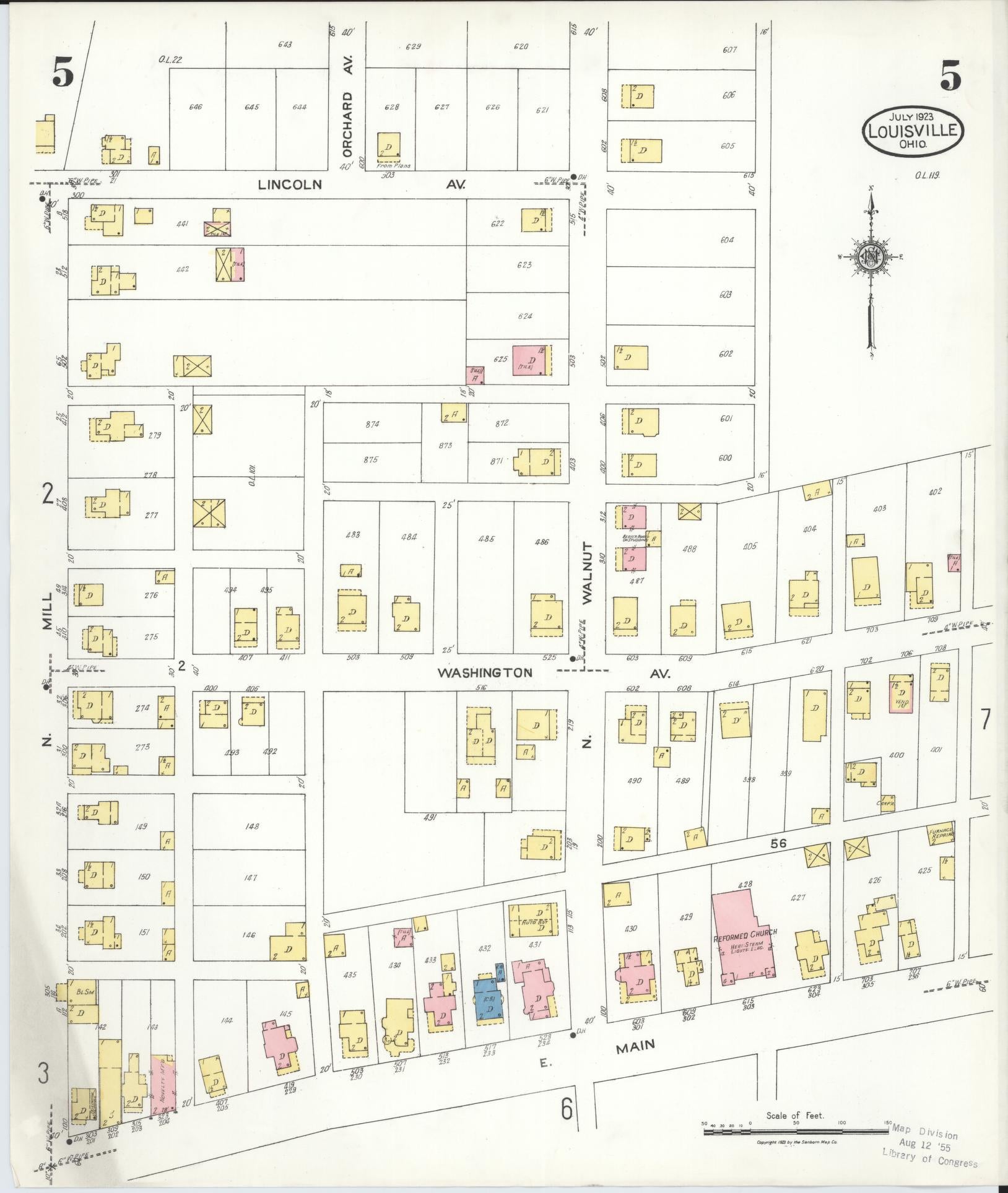 Sanborn Fire Insurance Map from Louisville, Stark County, Ohio (1923), Sheet #0005 - Historic Sanborn Fire Insurance Map Print, vintage old map wall art, antique decor, genealogy gift, Ohio Ohio map