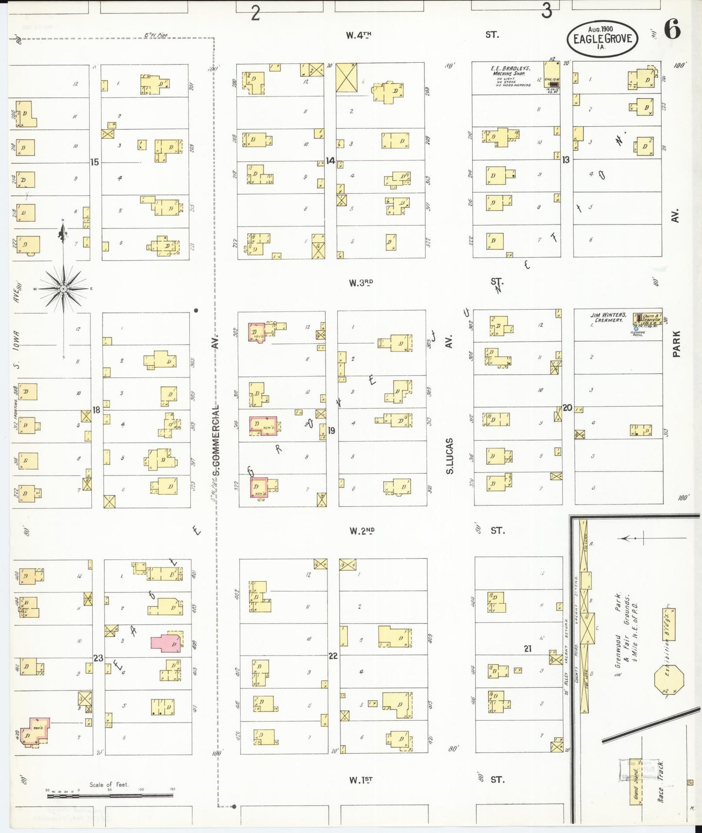 Sanborn Fire Insurance Map from Eagle Grove, Wright County, Iowa (1900), Sheet #0006 - Historic Sanborn Fire Insurance Map Print, vintage old map wall art
