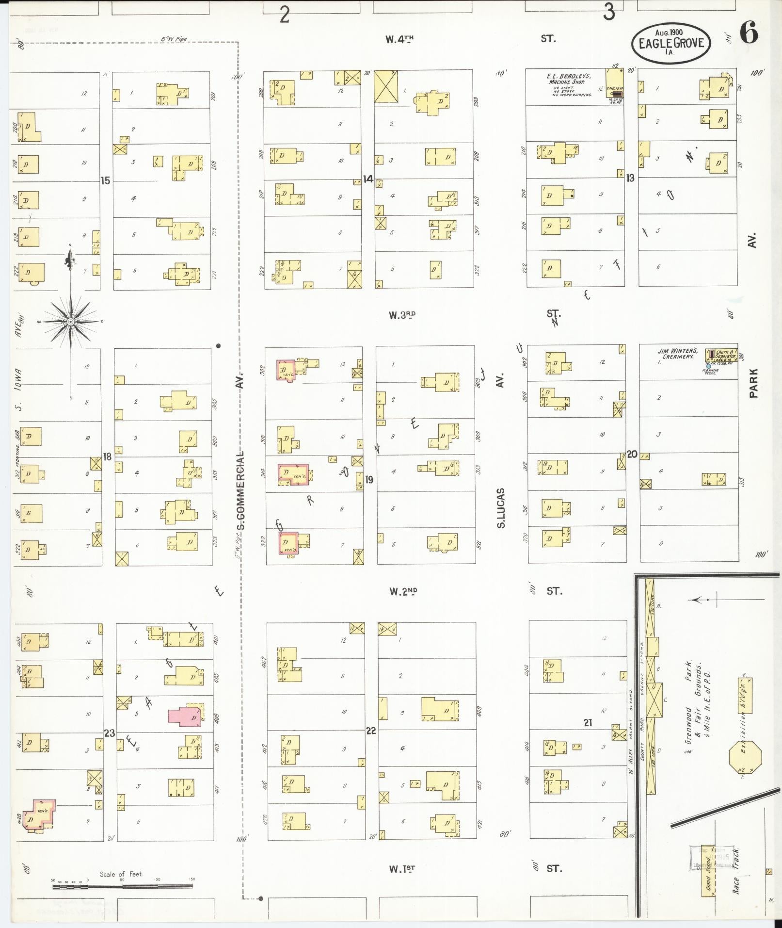 Sanborn Fire Insurance Map from Eagle Grove, Wright County, Iowa (1900), Sheet #0006 - Historic Sanborn Fire Insurance Map Print, vintage old map wall art