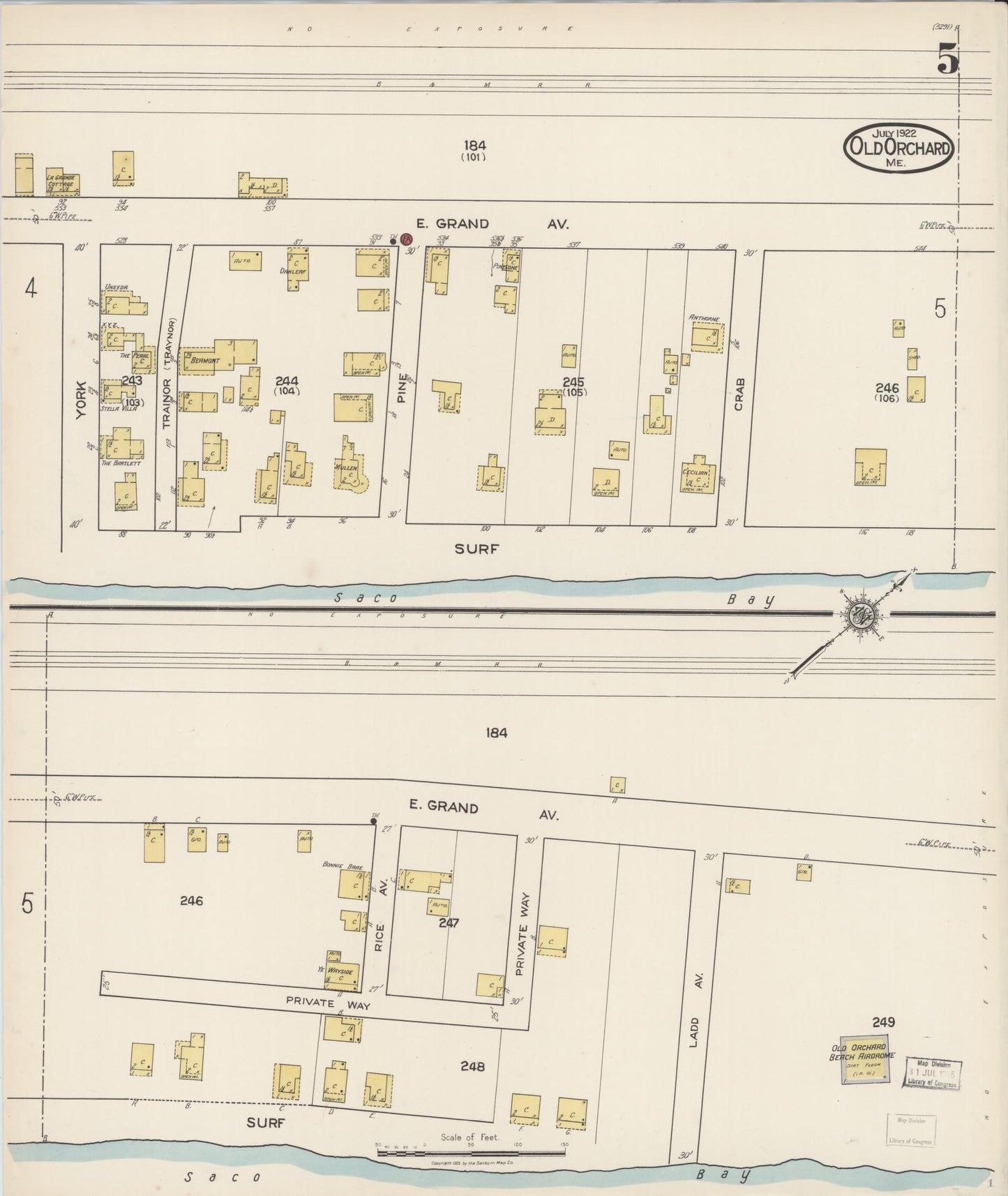 Sanborn Fire Insurance Map from Old Orchard, York County, Maine (1922), Sheet #0005 - Complete Map Set gallery image, historic Sanborn map, vintage wall art, Maine Maine