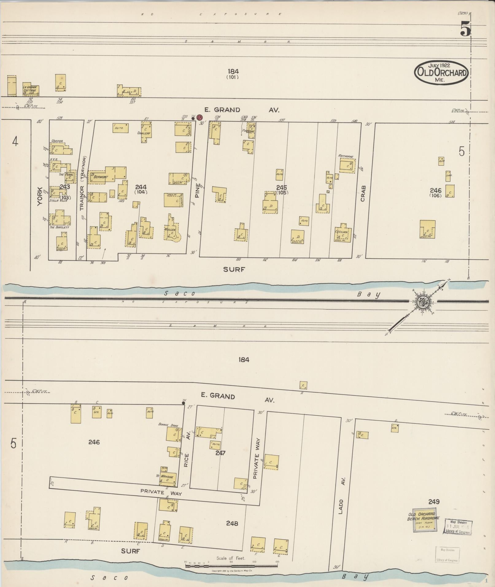 Sanborn Fire Insurance Map from Old Orchard, York County, Maine (1922), Sheet #0005 - Complete Map Set gallery image, historic Sanborn map, vintage wall art, Maine Maine