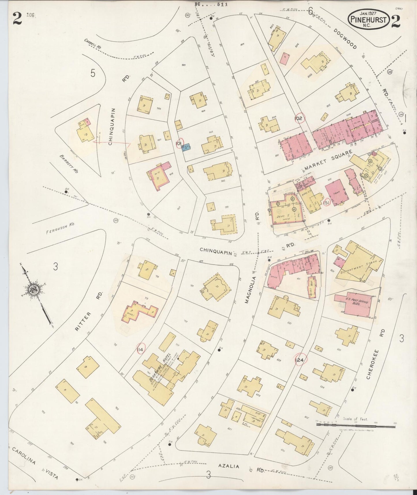 Sanborn Fire Insurance Map from Pinehurst, Moore County, North Carolina (1939), Sheet #0002 - Complete Map Set gallery image, historic Sanborn map, vintage wall art, North Carolina North Carolina
