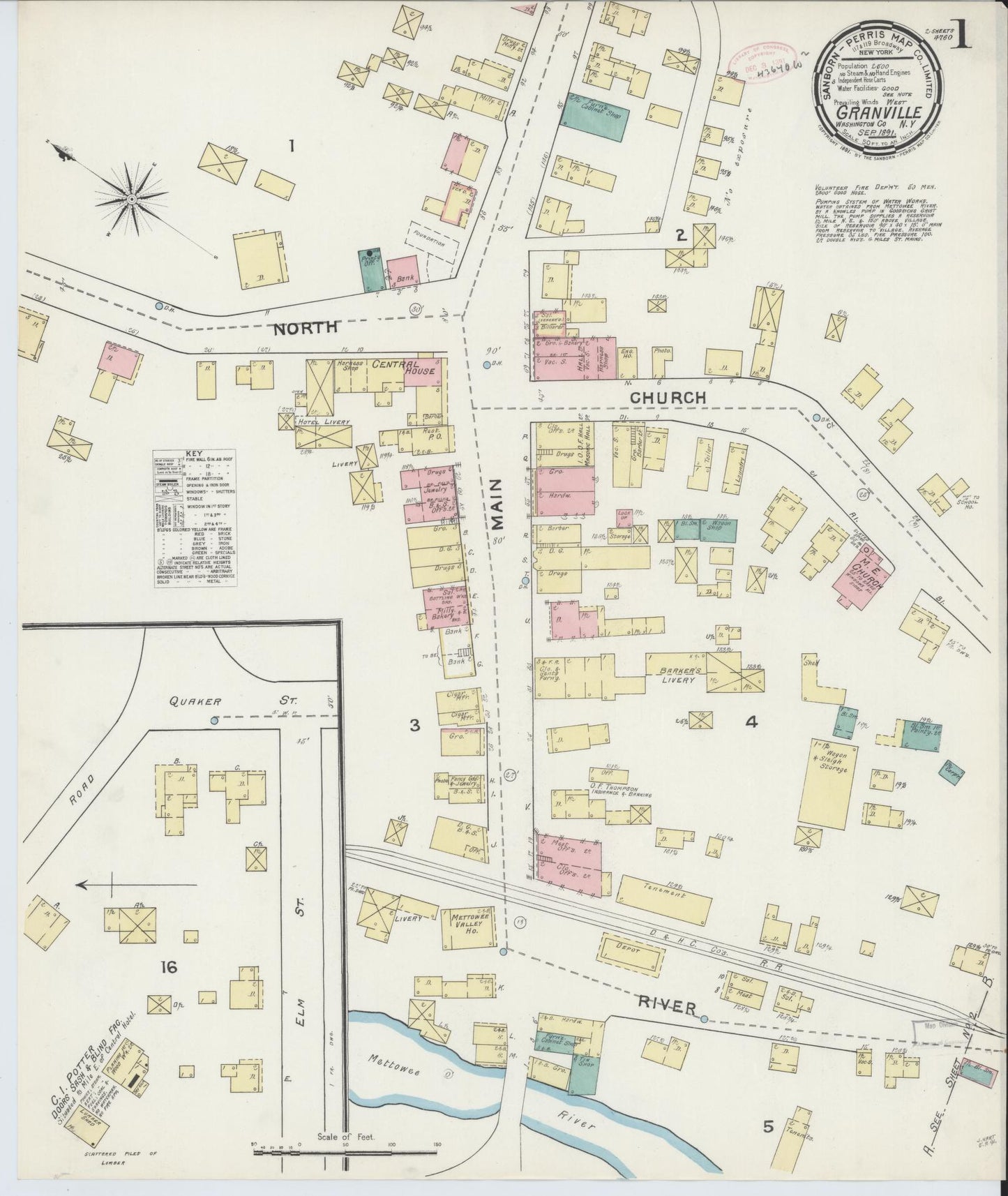 Sanborn Fire Insurance Map from Granville, Washington County, New York. (1891) – Historic Sanborn Fire Insurance Map Print