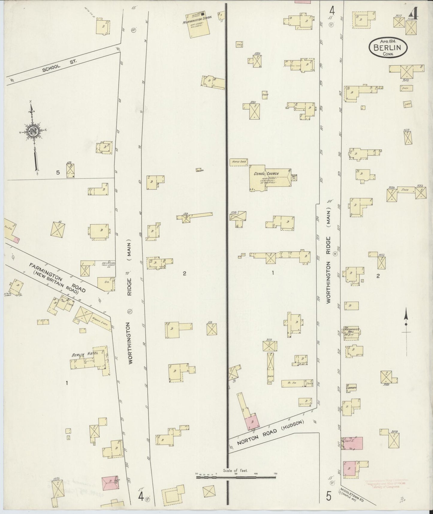 Sanborn Fire Insurance Map from Berlin, Hartford County, Connecticut (1914), Sheet #0004 - Complete Map Set gallery image, historic Sanborn map, vintage wall art, Connecticut Connecticut