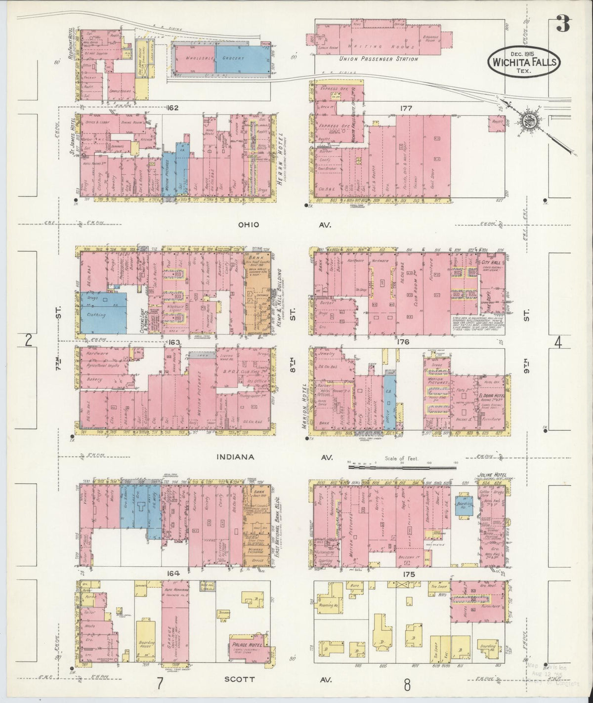 Sanborn Fire Insurance Map from Wichita Falls, Wichita County, Texas (1915), Sheet #0003 - Complete Map Set gallery image, historic Sanborn map, vintage wall art, Texas Texas