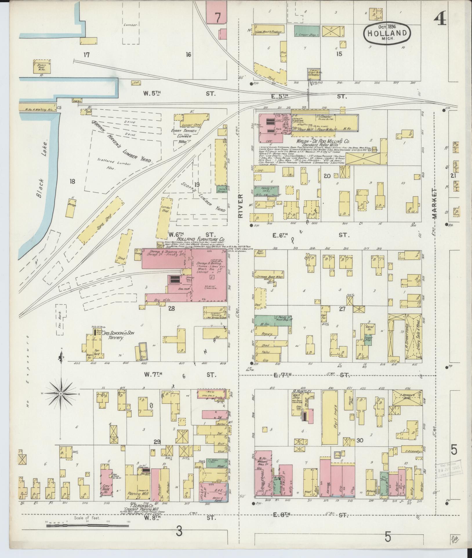 Sanborn Fire Insurance Map from Holland, Ottawa County, Michigan (1896), Sheet #0004 - Complete Map Set gallery image, historic Sanborn map, vintage wall art, Michigan Michigan