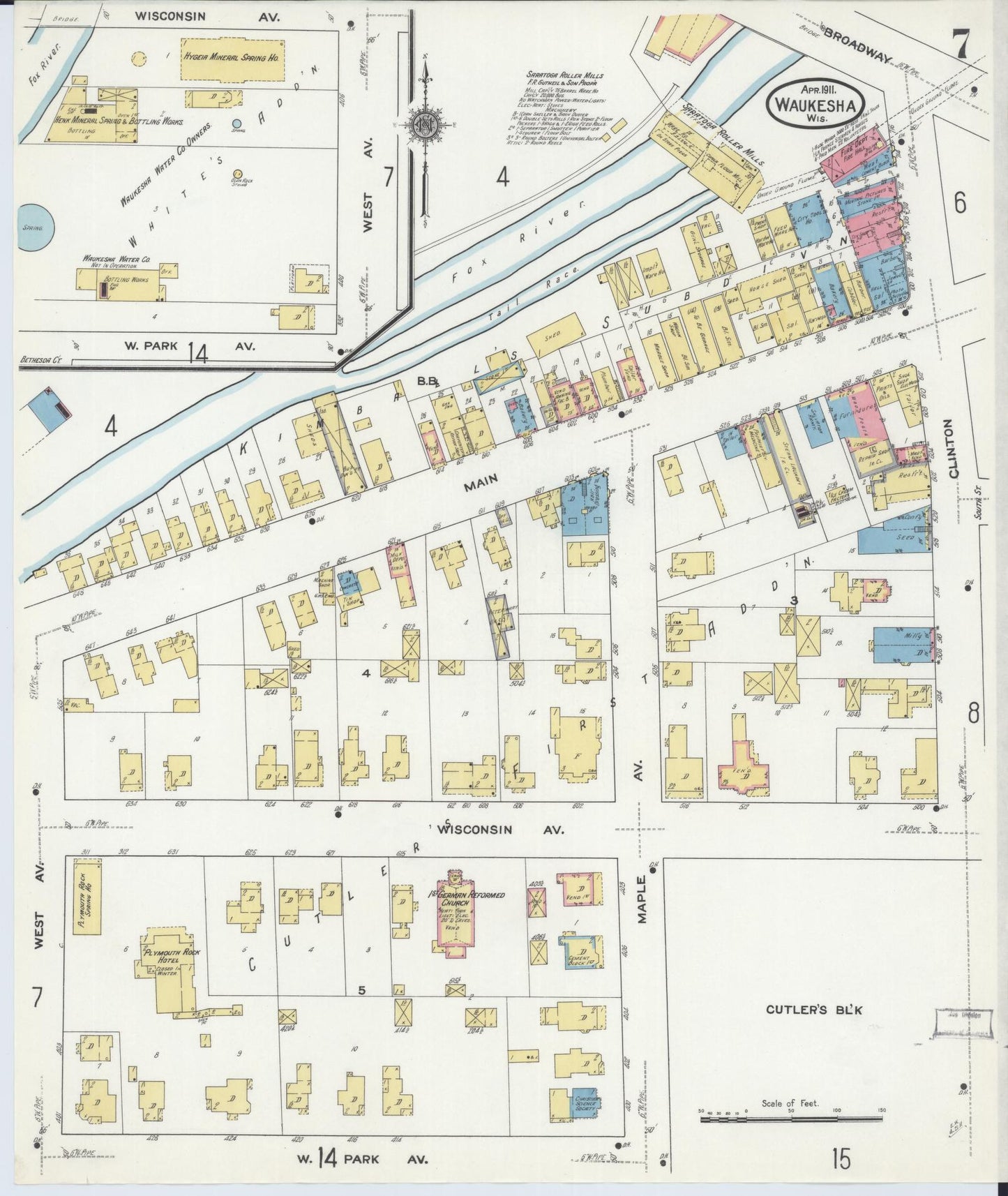 Sanborn Fire Insurance Map from Waukesha, Waukesha County, Wisconsin (1911), Sheet #0007 - Complete Map Set gallery image, historic Sanborn map, vintage wall art, Wisconsin Wisconsin