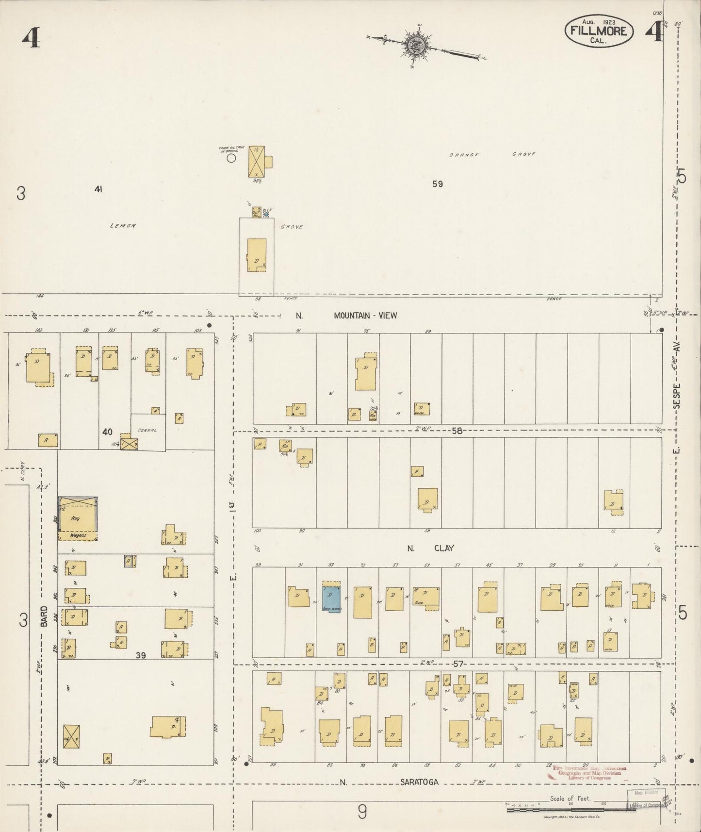 Sanborn Fire Insurance Map from Fillmore, Ventura County, California (1923), Sheet #0004 - Historic Sanborn Fire Insurance Map Print, vintage old map wall art, antique decor, genealogy gift, California California map