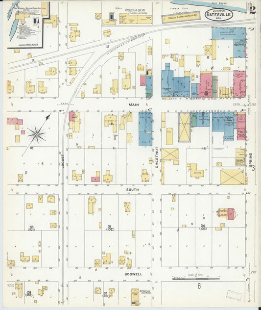 Sanborn Fire Insurance Map from Batesville, Independence County, Arkansas (1908), Sheet #0002 - Historic Sanborn Fire Insurance Map Print, vintage old map wall art, antique decor, genealogy gift, Arkansas Arkansas map