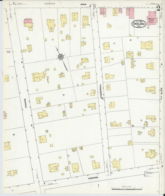 Sanborn Fire Insurance Map from Okolona, Chickasaw County, Mississippi (1910), Sheet #0002 - Historic Sanborn Fire Insurance Map Print, vintage old map wall art, antique decor, genealogy gift, Mississippi Mississippi map