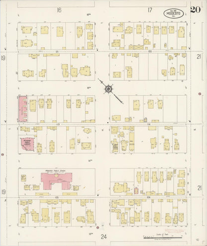 Sanborn Fire Insurance Map from Modesto, Stanislaus County, California (1919), Sheet #0020 - Complete Map Set gallery image, historic Sanborn map, vintage wall art, California California