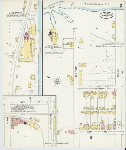 Sanborn Fire Insurance Map from Lewisburg, Union County, Pennsylvania (1896), Sheet #0005 - Historic Sanborn Fire Insurance Map Print, vintage old map wall art, antique decor, genealogy gift, Pennsylvania Pennsylvania map