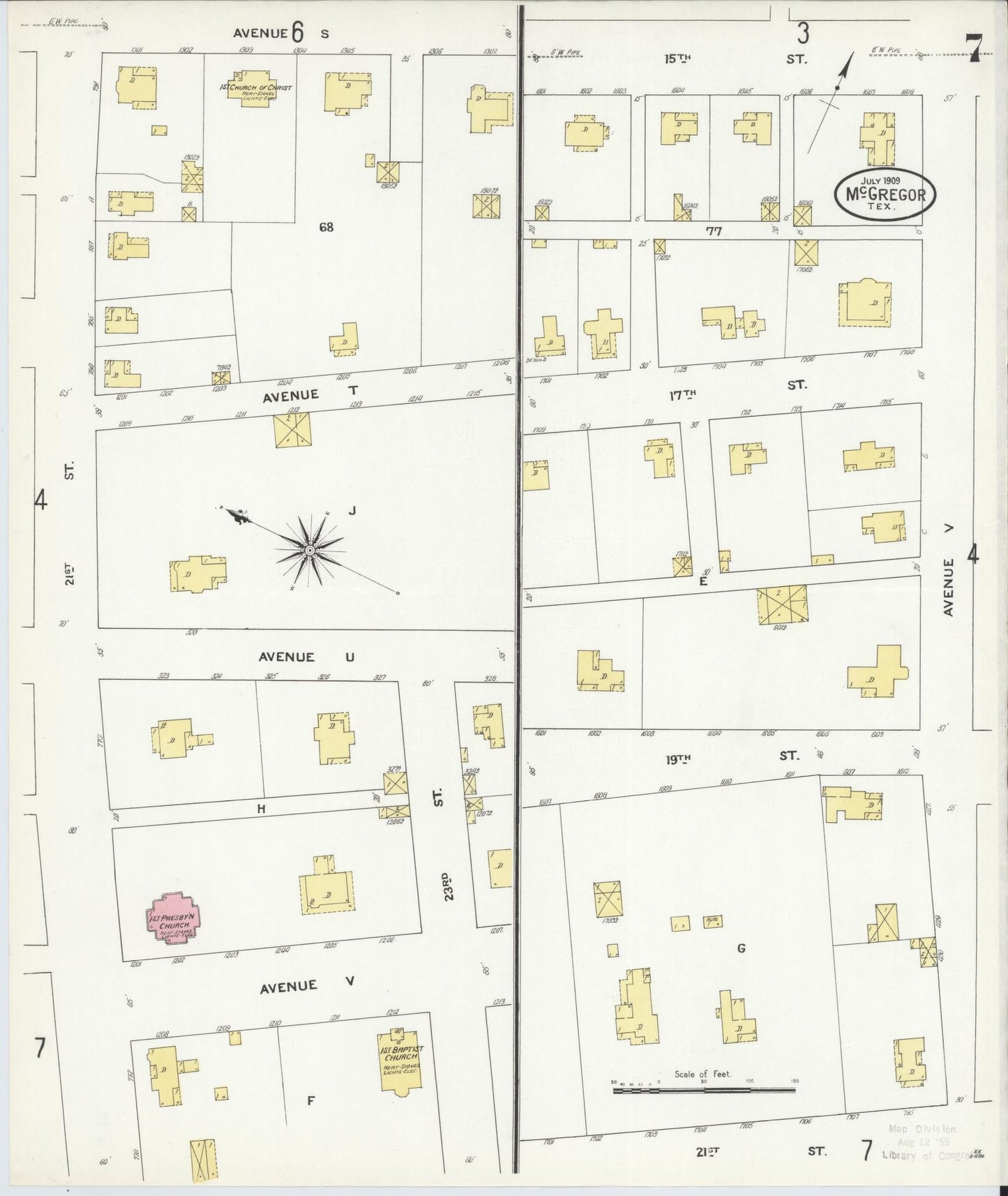 Sanborn Fire Insurance Map from McGregor, McLennan County, Texas (1909), Sheet #0007 - Complete Map Set gallery image, historic Sanborn map, vintage wall art, Texas Texas