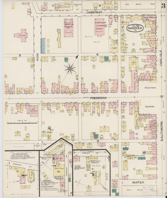 Sanborn Fire Insurance Map from Hanover, York County, Pennsylvania (1886), Sheet #0003 - Historic Sanborn Fire Insurance Map Print, vintage old map wall art, antique decor, genealogy gift, Pennsylvania Pennsylvania map