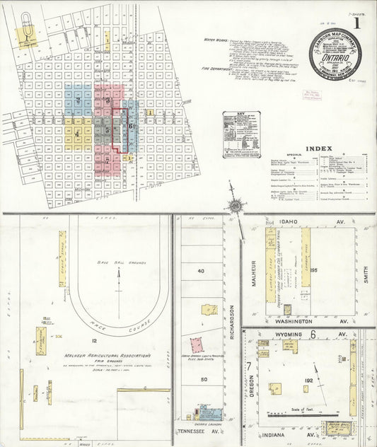 Sanborn Fire Insurance Map from Ontario, Malheur County, Oregon (1911), Sheet #0001 - Historic Sanborn Fire Insurance Map Print, vintage old map wall art, antique decor, genealogy gift, Oregon Oregon map
